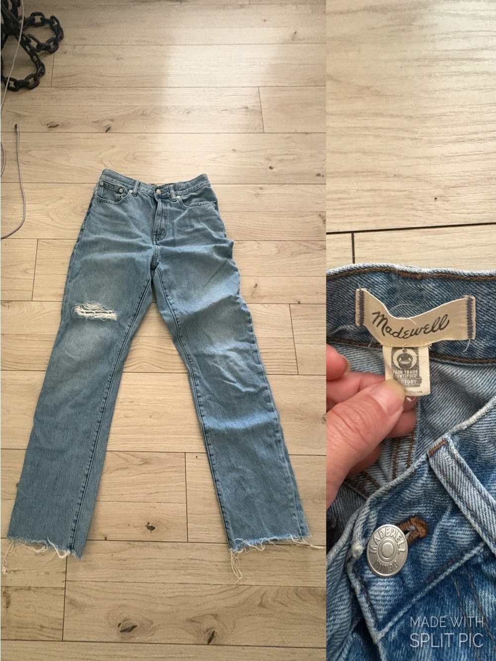 Madewell '90s Straight High Rise Light Wash Distressed Blue Jeans Size 25